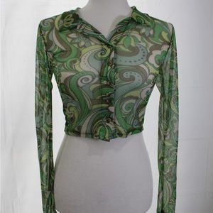 Green Groovy Cropped Top Long Sleeve Top🌿💚